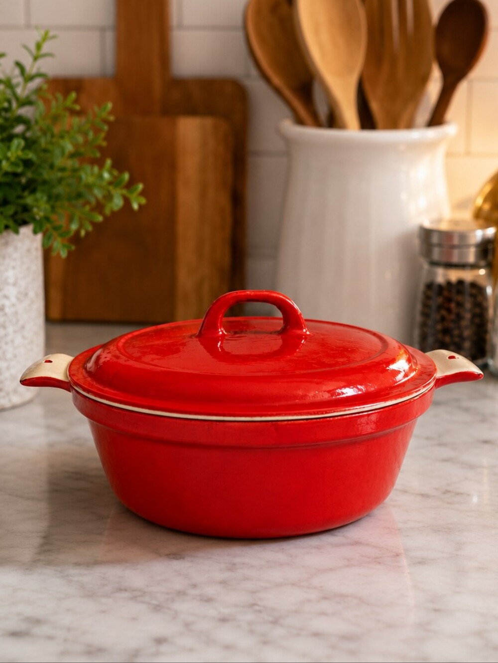 Vtg Griswold 3 Pint Red Enamel Coated Cast Iron Casserole Dish With Lid 88 Erie